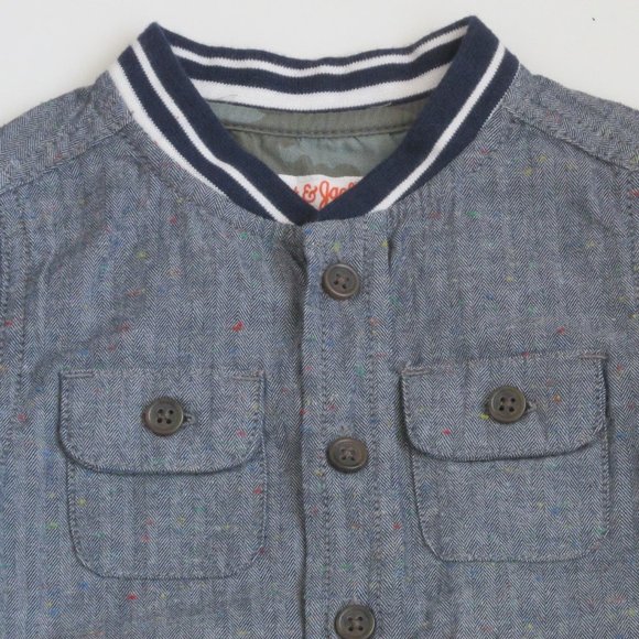 Cat & Jack Button Front Shirt Boy Size 12M Gray Long Sleeve V Neck Front Pockets - Picture 2 of 7